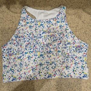 Old Navy White High-Neck Floral Print Crop Tank